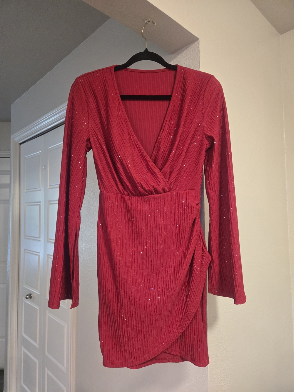 Red Ruched Sequin Mini Dress